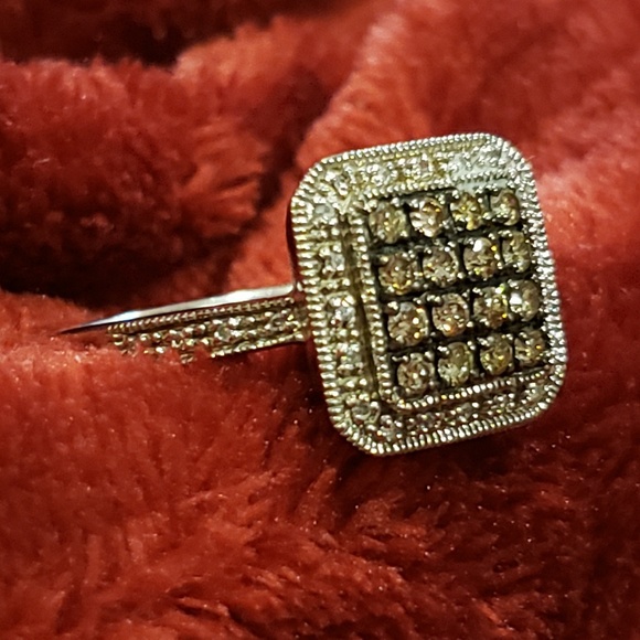 Sterling Silver ~ Chocolate & Clear Diamonds Ring - Picture 3 of 8